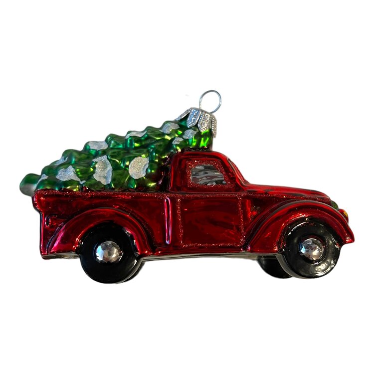 Kerstbal Truck met Kerstboom Donkerrood