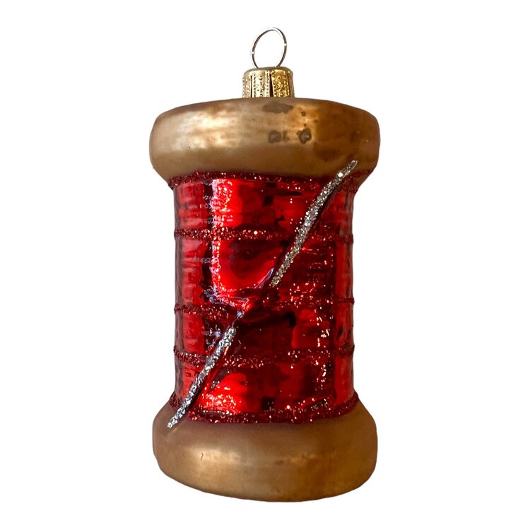 Christmas Ornament Spool of Thread Red