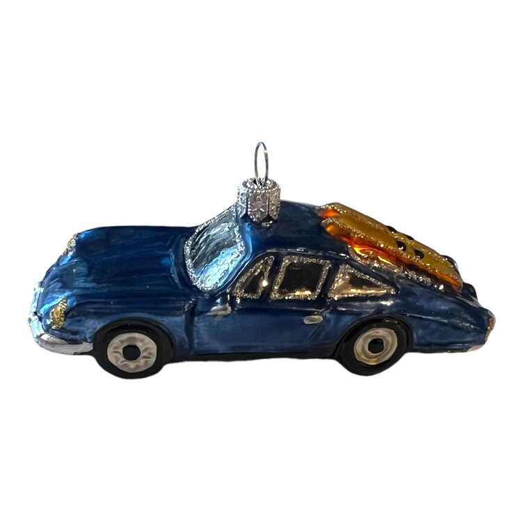 Christmas Ornament Blue Car with Skis