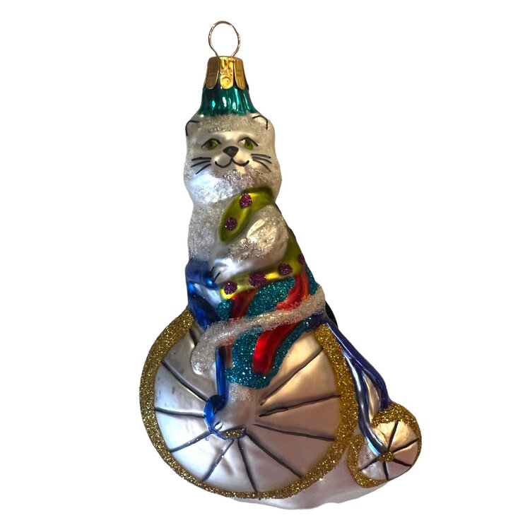 Christmas Ornament Cat on Velocipede