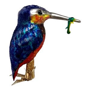 Christmas Ornament Large Kingfisher with Fish Dark