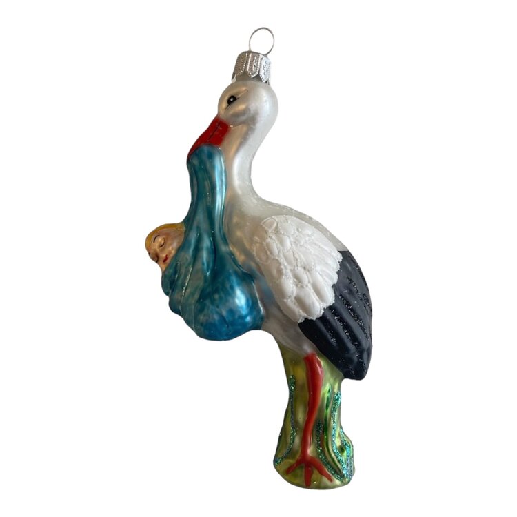 Christmas Ornament Stork with Baby Boy