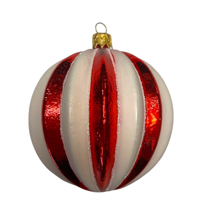 Kerstbal Gestreept Rood-Wit