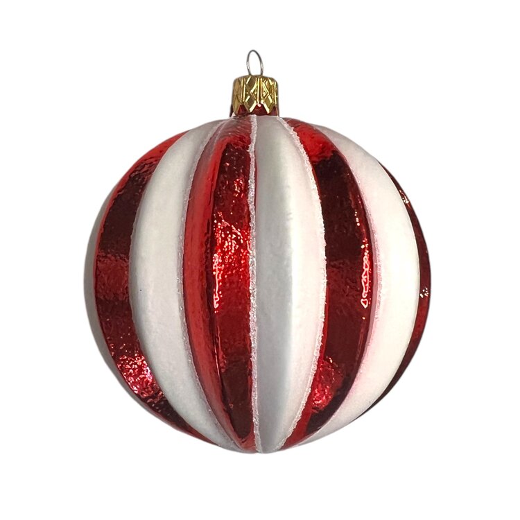 Kerstbal Gestreept Rood-Wit
