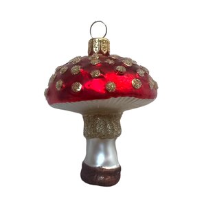 Kerstbal Paddenstoel Gouden Stippen