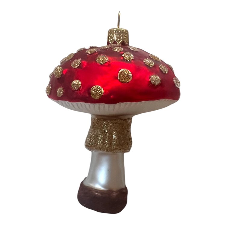 Kerstbal Paddenstoel Gouden Stippen Groot