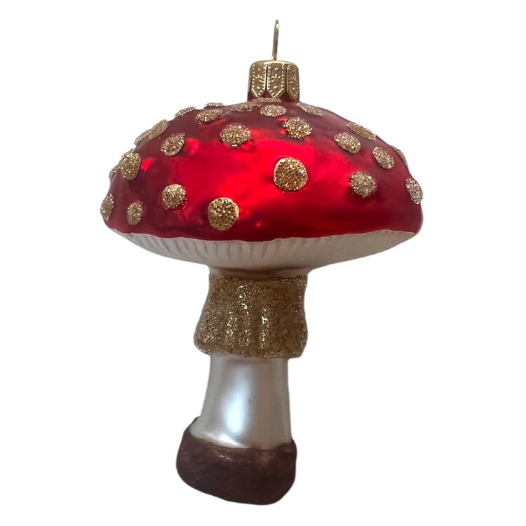 Kerstbal Paddenstoel Gouden Stippen Groot
