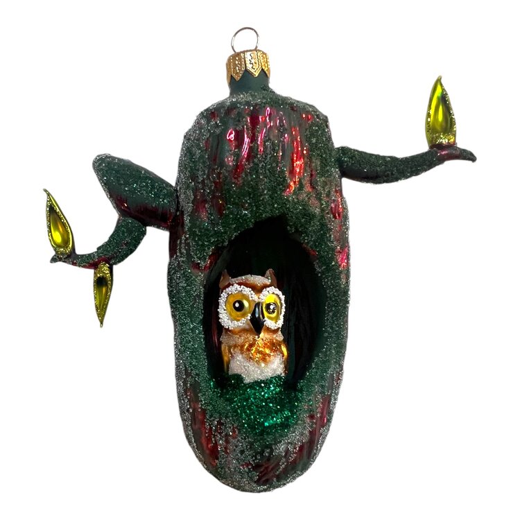 Christmas Ornament Little Owl in Green Tree