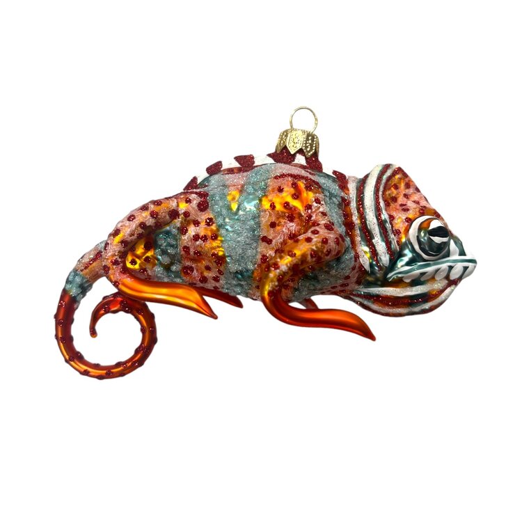 Kerstbal Kameleon Oranje-Rood