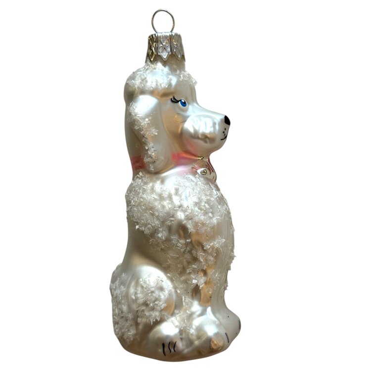 Christmas ornament Poodle White  Pink Ribbon