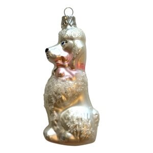 Christmas ornament Poodle White  Pink Ribbon