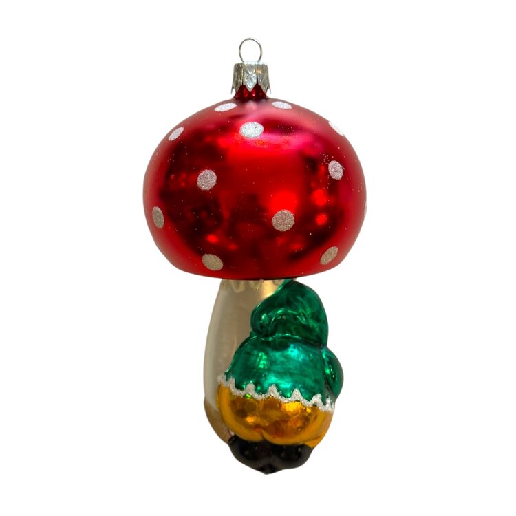 Kerstbal Paddenstoel met Kabouter