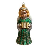 Christmas Decoration Green Angel with Accordion