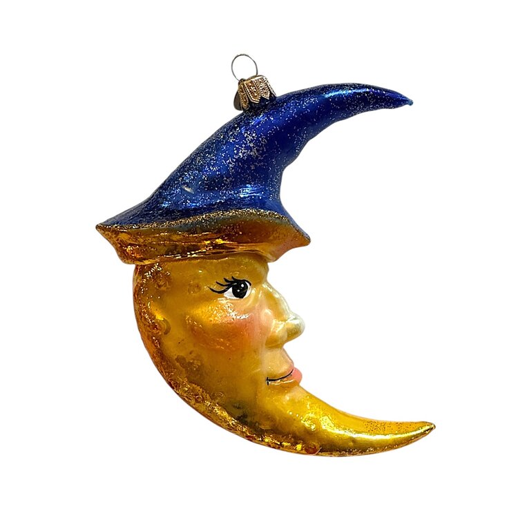 Christmas Ornament Moon with Blue Cap