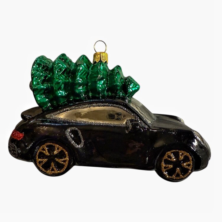 Kerstbal Race auto met Kerstboom