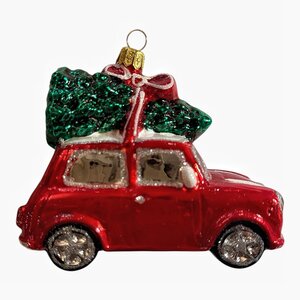 Kerstbal Auto met kerstboom en strik