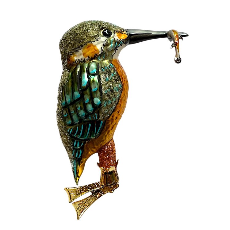 Christmas Ornament Grey Kingfisher with Fish