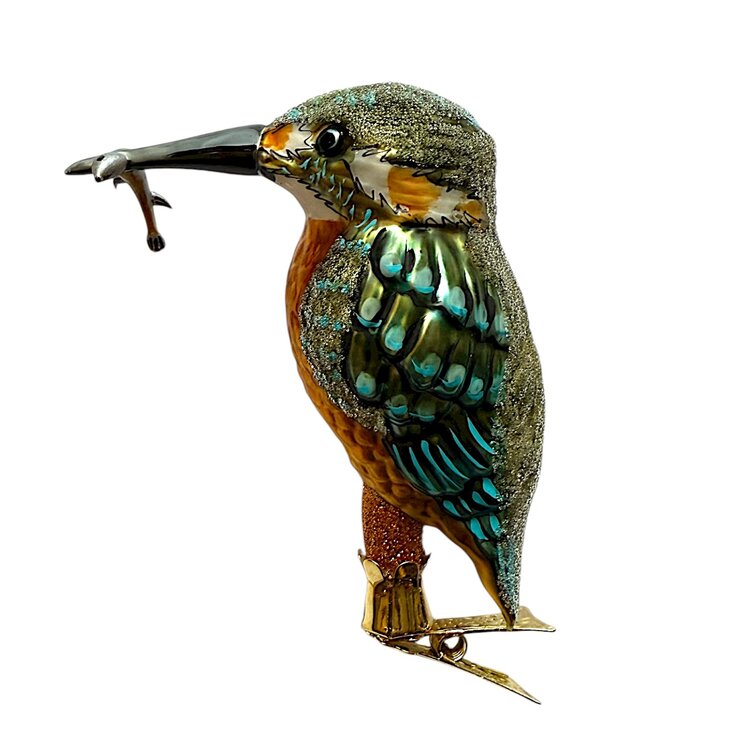 Christmas Ornament Grey Kingfisher with Fish