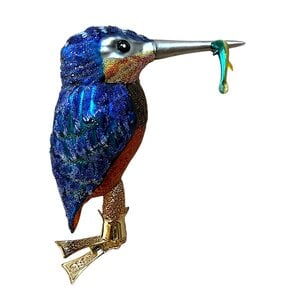 Christmas Decoration Clip Large Kingfisher with Fish Dark