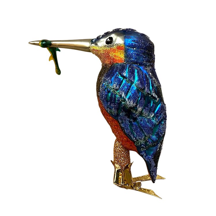 Vogelclip Grote IJsvogel met Visje Donker