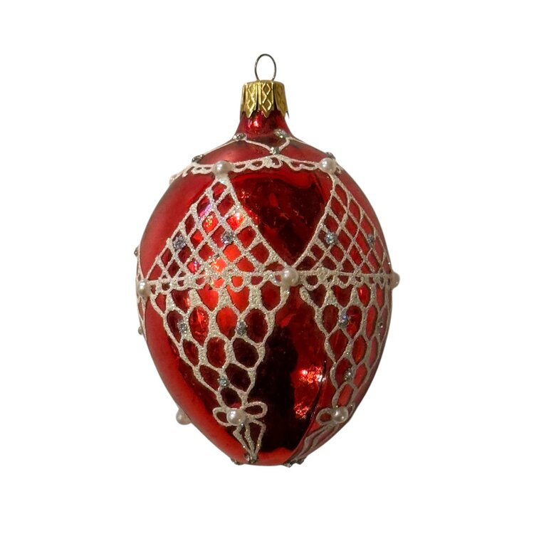 Kerstbal Fabergé Paasei Dentelle Rood