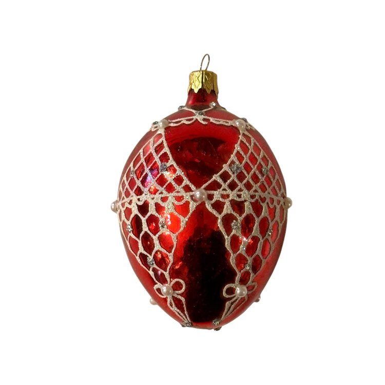 Christmas Ornament Fabergé Easter Egg Dentelle Red