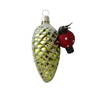 Kerstbal Dennenappel met Lieveheersbeestje