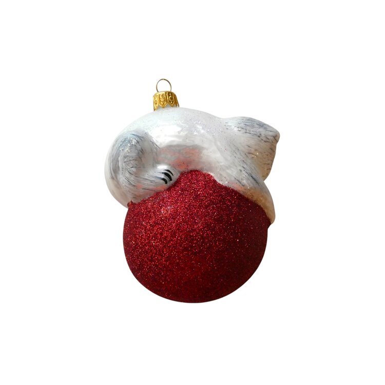 Christmas Ornament Cat on a Red Bauble