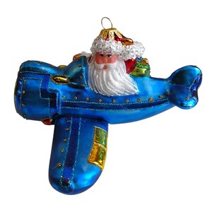 Christmas Ornament Santa in a Blue Plane