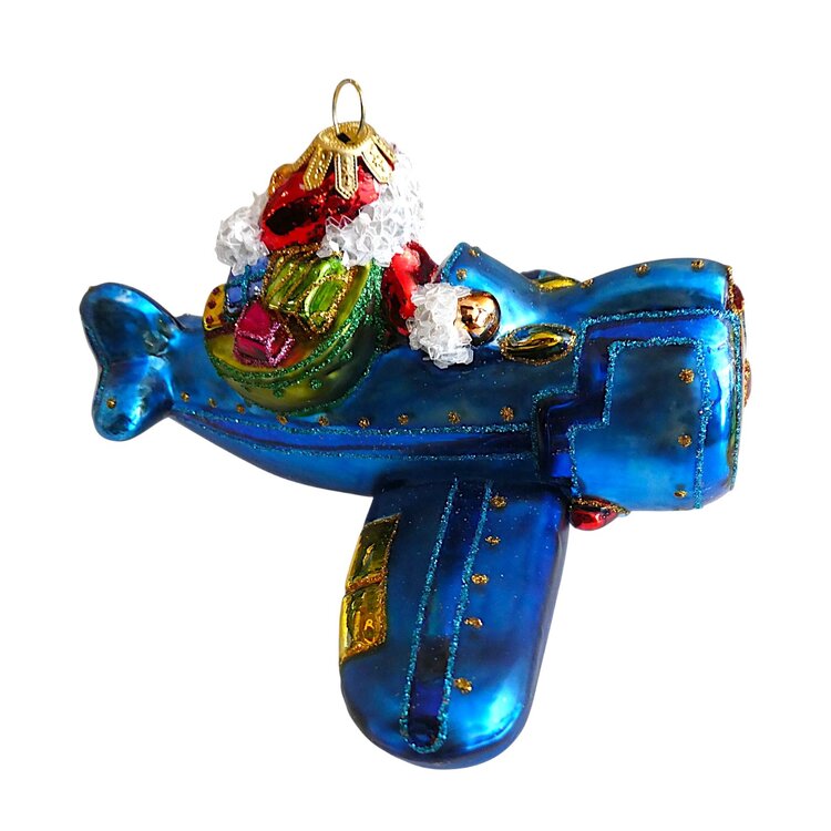 Christmas Ornament Santa in a Blue Plane