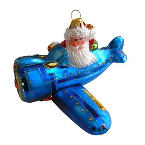 Christmas Decoration Santa in a Blue Plane