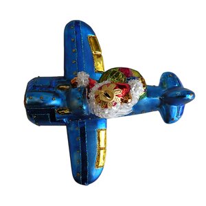 Christmas Ornament Santa in a Blue Plane