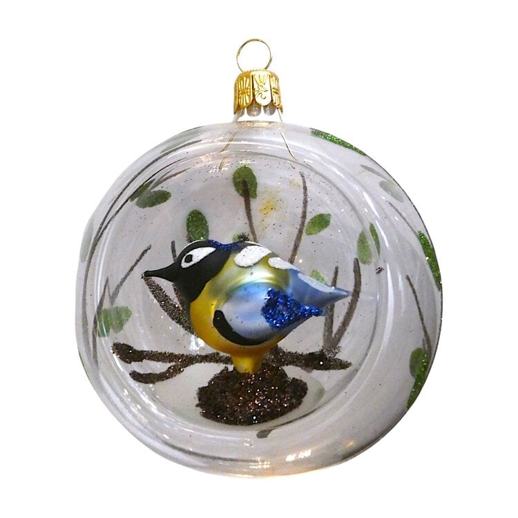 Kerstbal  Transparant met Koolmeesje