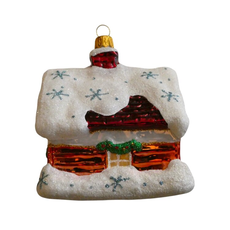 Christmas Ornament Snowy Little House with Stars