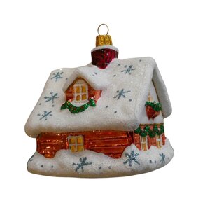 Christmas Ornament Snowy Little House with Stars