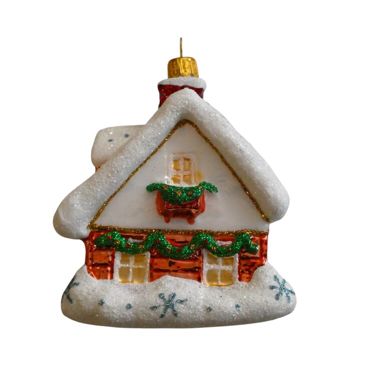 Kerstbal Besneeuwd Huisje met Sterren