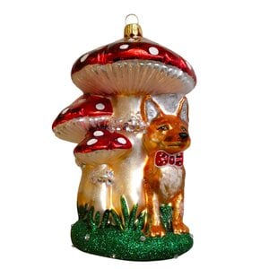 Christmas Decoration Mushroom  with a Small Fox