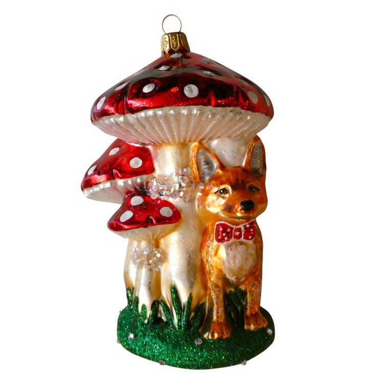 Christmas Ornament Mushroom with a Small Fox