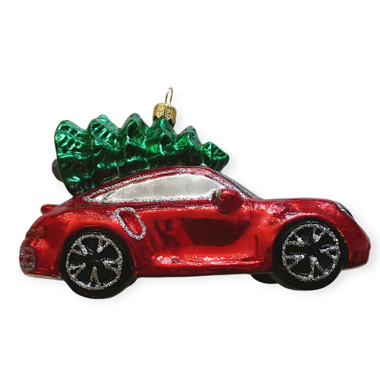 Kerstbal Rode Race Auto met Kerstboom
