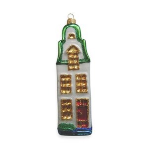 Kerstbal Klein Huisje Wit Rode Deur
