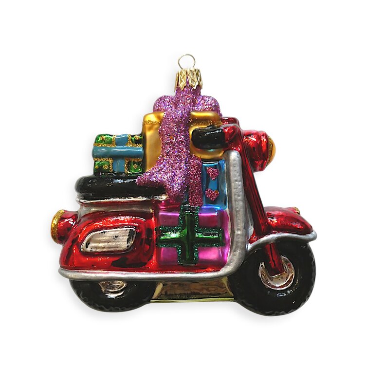 Christmas Ornament Red Scooter with Gifts