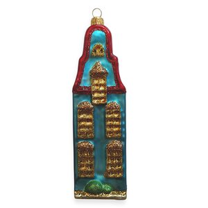 Kerstbal Huisje Blauw