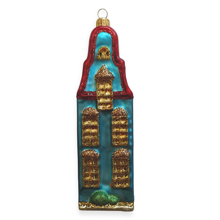 Kerstbal Huisje Blauw