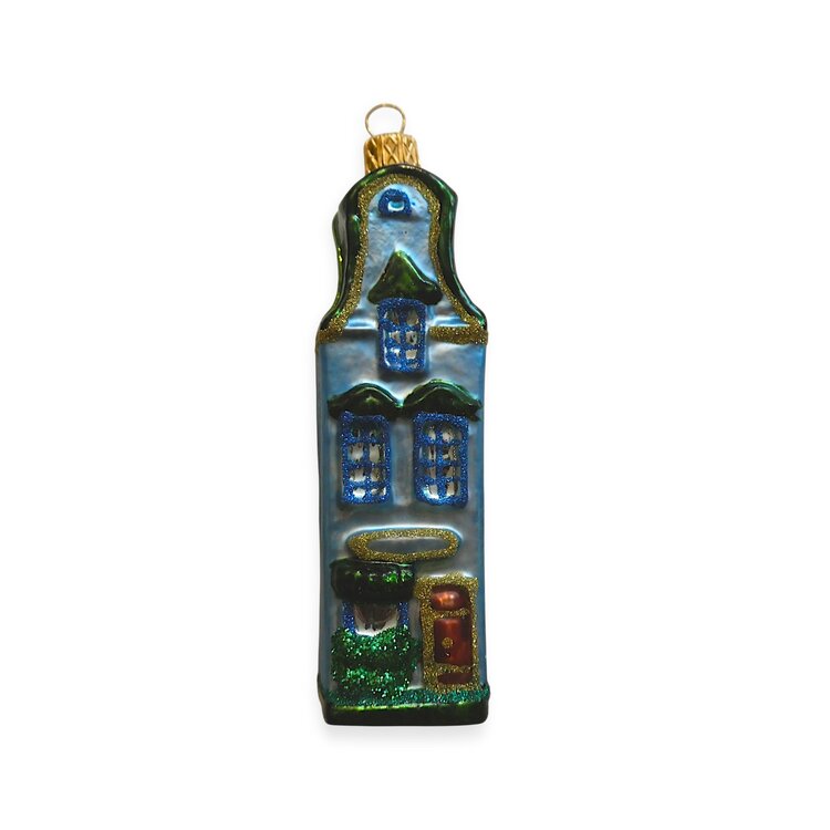 Kerstbal Klein Huisje Blauw-Groen