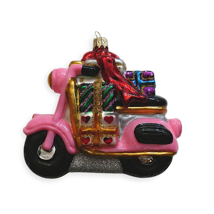 Kerstbal Scooter met cadeautjes Roze