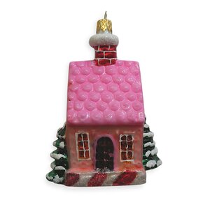Kerstbal Huisje Pink