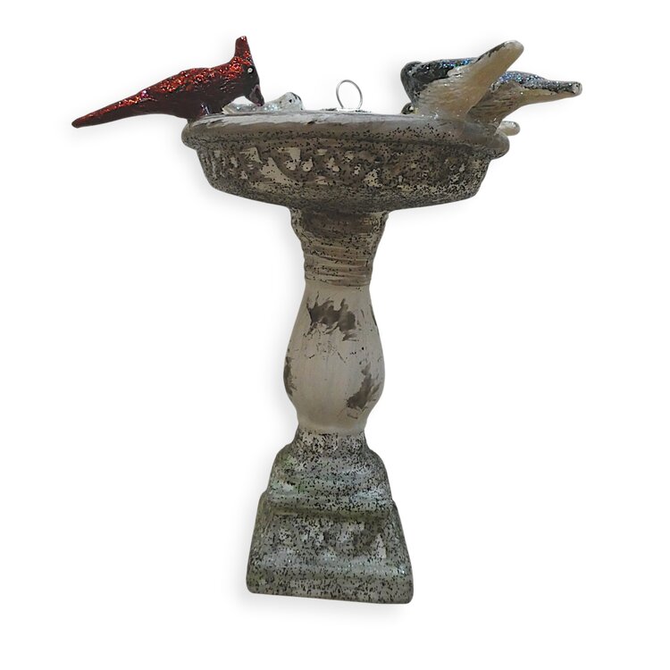 Kerstbal Vogelbad met Vogeltjes