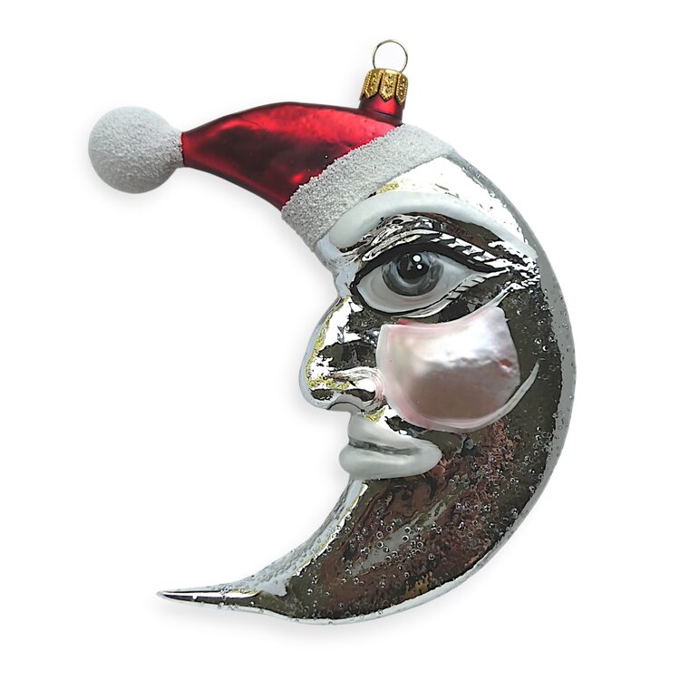 Christmas Ornament Moon with Santa Hat