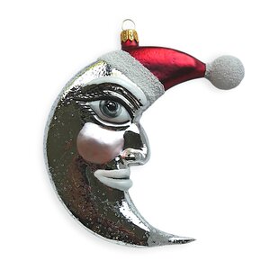 Kerstbal Maan met Kerstmuts