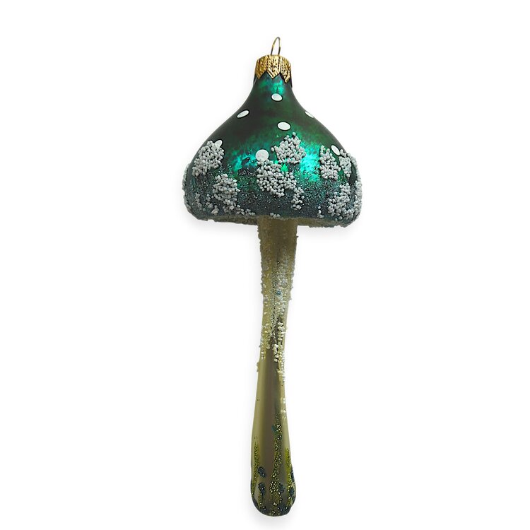 Christmas Ornament Mushroom Green White Dots